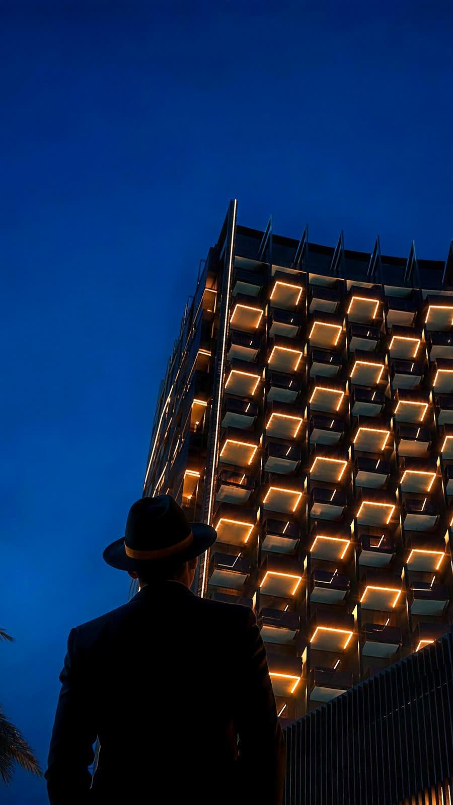 Beleuchtete Fassade des Binghatti Wraith bei Nacht