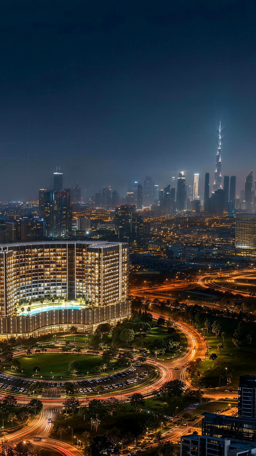 Al Jaddaf bei Nacht — Anbindung Richtung Downtown Dubai